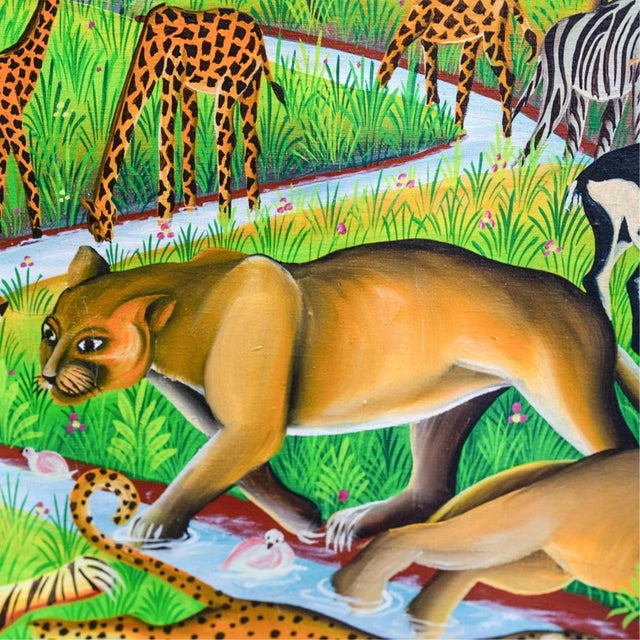 Late 20th Century Late 20th Century Jungle Animals, Oil on Canvas Painting Signed by Blanchard For Sale - Image 5 of 6