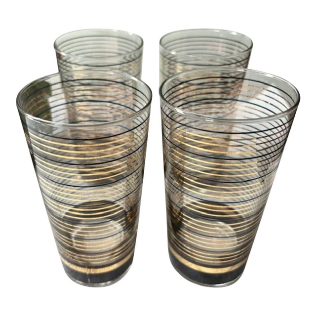 Vintage Culver Black & Gold Glasses- Set of 4 For Sale