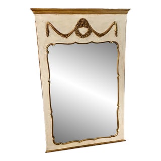 Mid 20th Century Italian Console Wall Hall Painted Gold Gilt Mirror W/Wreath & Garland For Sale