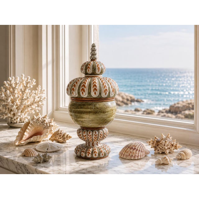 Traditional Large Midcentury Italian Faience Covered Urn For Sale - Image 3 of 6