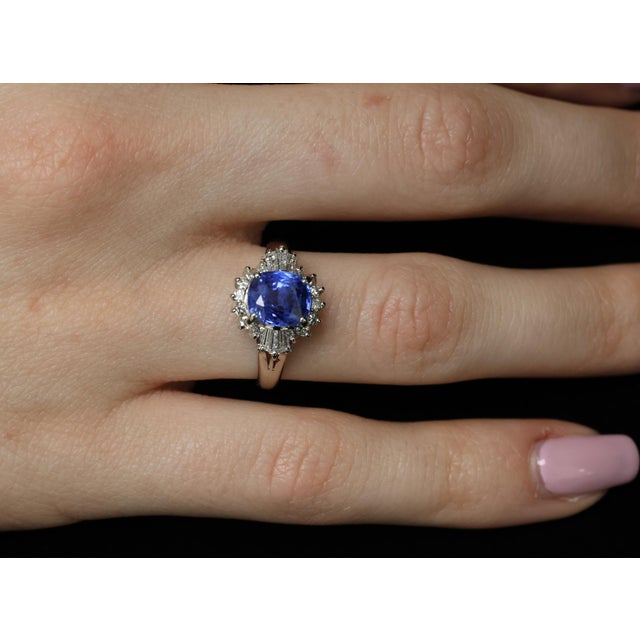 Late 20th Century Fine 2.72ct Gia Ceylon Sapphire & 0.55ct Diamond Platinum Ring Size 6.75 For Sale - Image 11 of 18