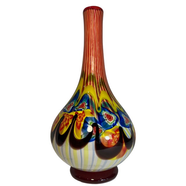 18 Inch Tall Mid-Century Murano Millefiori Polychrome Art Glass Vase For Sale - Image 11 of 18
