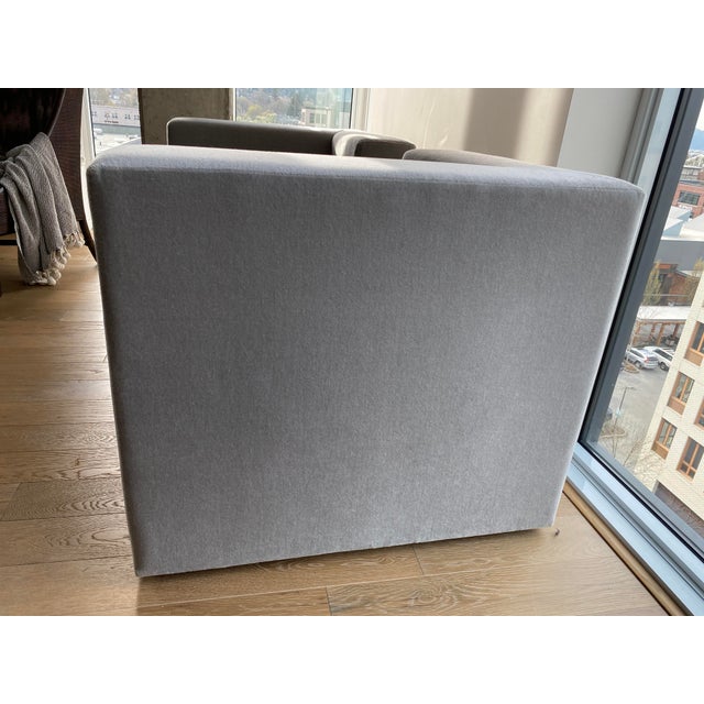 Luxurious silk mohair J. Robert Scott loveseat in sublime grey.