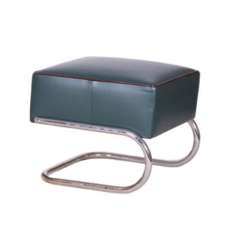Bauhaus Stool in Chrome & Leather attributed to Robert Slezák, Czech, 1930s For Sale