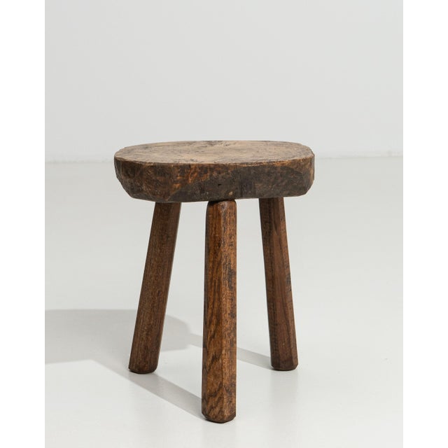 20th Century French Brutalist Oak Stool with Sculptural Form For Sale - Image 4 of 11