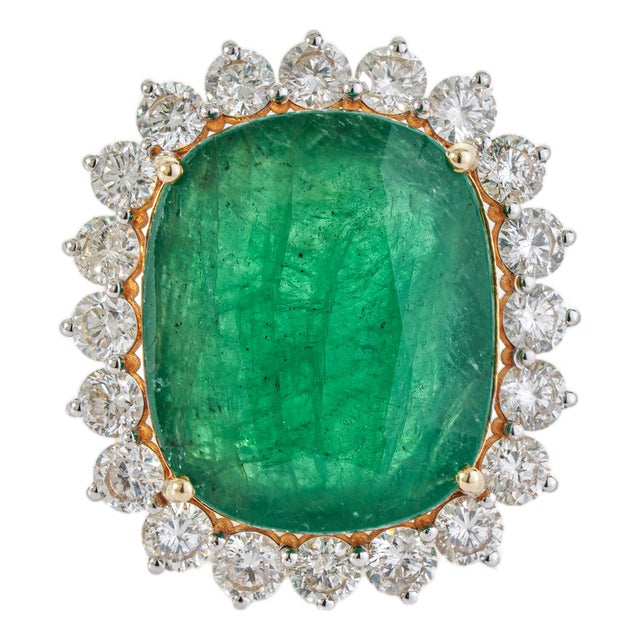 VRJewels 18.05 Ct Emerald & 2.72 Ct Diamond 14k Yellow Gold Statement Ring Size 4 For Sale