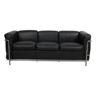 LC2 Three-Seater Sofa in Black Leather from Le Corbusier For Sale