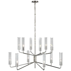 AERIN for Visual Comfort Signature Casoria Large Two-Tier Chandelier in Polished Nickel with Clear Glass
