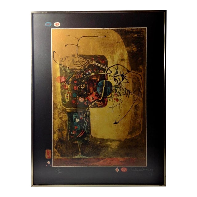1970s Mid Century Color Lithograph by Hoi Lebadang For Sale