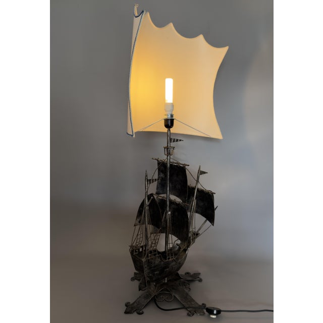Large Sailing Ship Lamp Sculpture in Wrought Iron, 1950 For Sale - Image 6 of 18