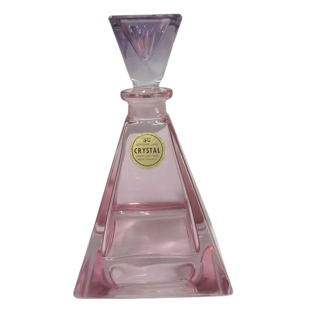 Glass Vintage Italian Sc 24% Lead Crystal Pink Purple Art Glass Perfume Bottle For Sale - Image 7 of 7