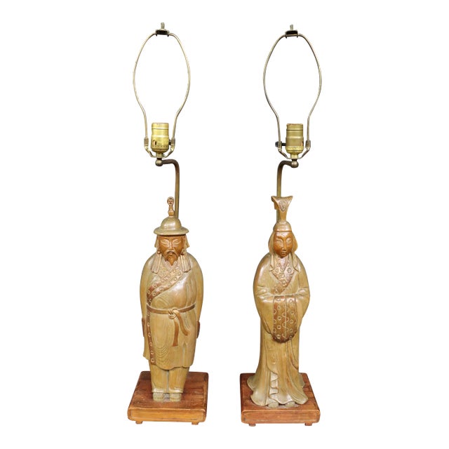 Chinese Pine & Mahogany Carved Lamps For Sale