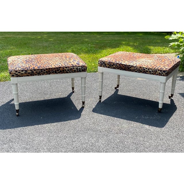 Late 20th Century Vintage Leopard Ottomans With Brass Castors - a Pair For Sale - Image 10 of 12