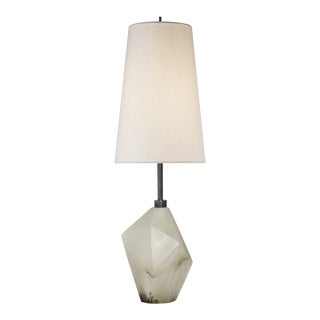 Kelly Wearstler by Visual Comfort Signature Halcyon Accent Cordless Table Lamp in Alabaster with Linen Shade For Sale