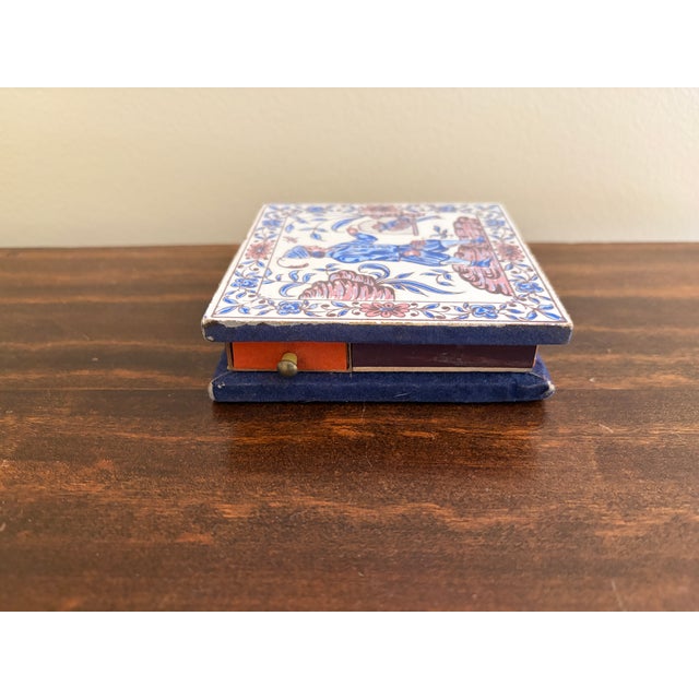 Vintage Delft Tile Matchbox Holder With Hand-Painted Birdcage Scene For Sale - Image 10 of 12