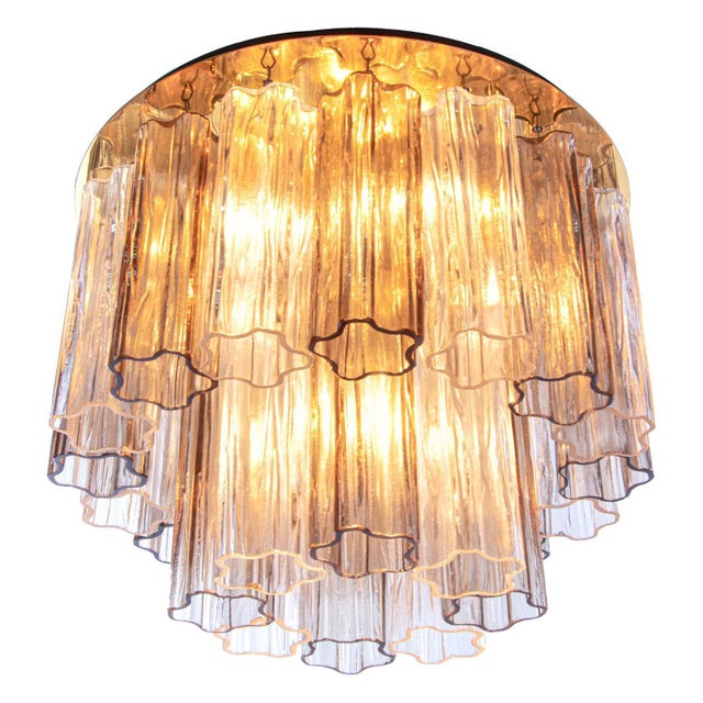 Amber Venini Tronchi Murano Glass & Brass Flush Mount Ceiling Light by J. T. Kalmar For Sale - Image 11 of 11