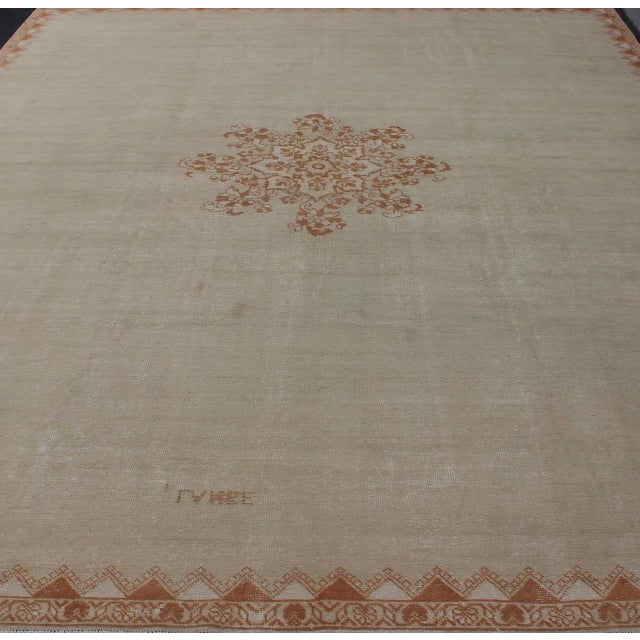 Mid 20th Century Large Vintage Moroccan Rug With Blossom Design in Ivory Background & Light Brown For Sale - Image 5 of 13