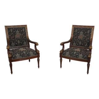 Pair of Louis XVI Style Gilded Wood Armchairs For Sale