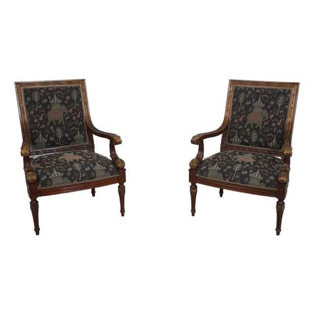 Pair of Louis XVI Style Gilded Wood Armchairs For Sale