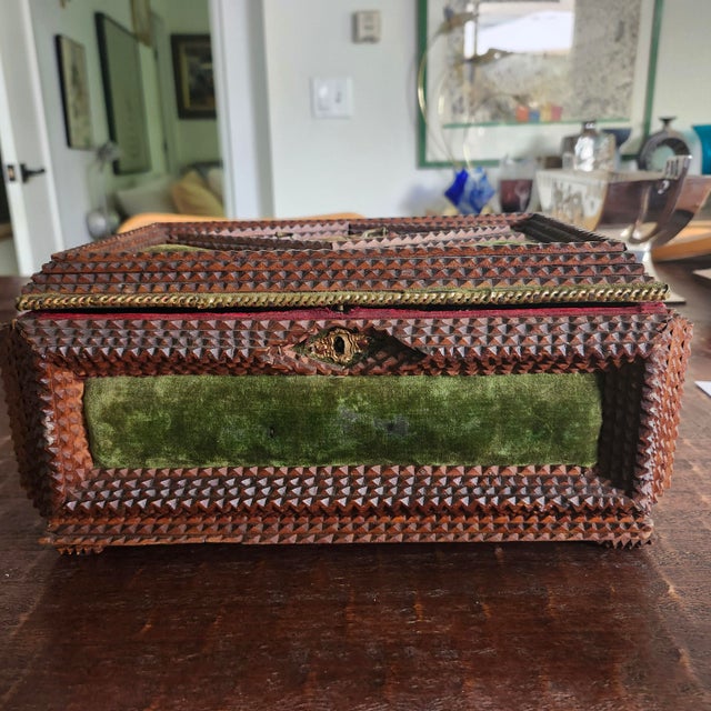 Beautiful 19th Century Keepsake or Tramp Art Jewelry Box by or for a veteran. Most likely from Germany or France as the...