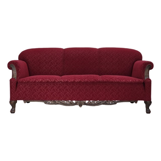 Danish 3-Seater Sofa in Red and Light Grey Wool and Oak, 1950s For Sale
