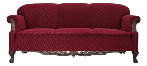 Danish 3-Seater Sofa in Red and Light Grey Wool and Oak, 1950s