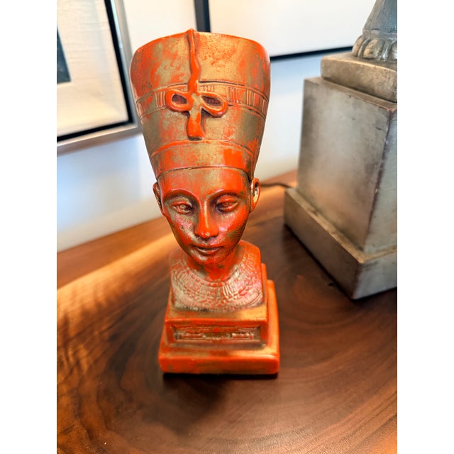Sculpture Materials Vintage Queen Nefertiti Bust Sculpture, Egyptian Revival, Antiqued Vermilion Finish For Sale - Image 7 of 7