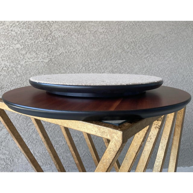 Circa 1980 Italian Intarsio Lazy Susan Arabesque & Sorrentine Scroll Motif - Removable 5mm Glass Top For Sale - Image 12 of 13