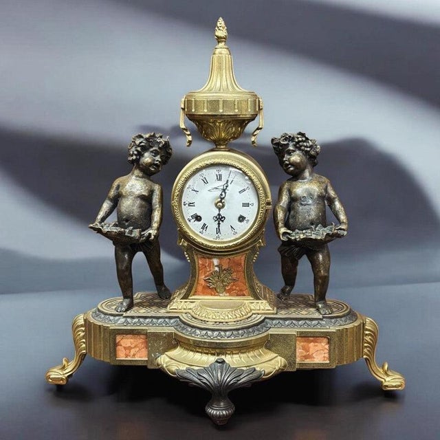 Vintage Brass & Bronze Clock For Sale - Image 13 of 13