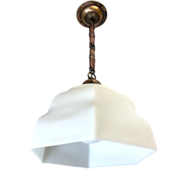 Art Deco White Opaline Glass Hanging Lamp, 1940s For Sale