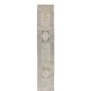 Long Vintage Turkish Oushak Runner With Medallions in Earth Tones For Sale