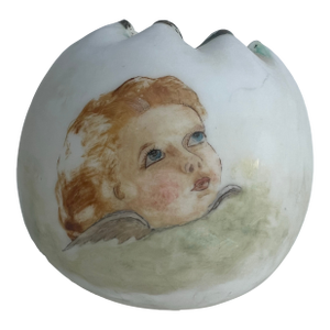 Antique Cherub Glass Rose Bowl , Vase, Candle Holder