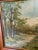 A serene signed landscape painting depicting the tranquil beauty of Patagonia, featuring a gentle stream winding through a...