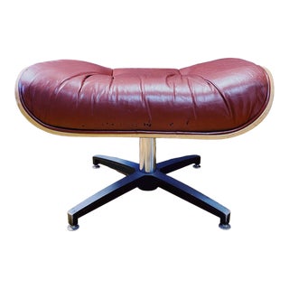 Mid Century Modern Ottoman Upholstered With Brushed Metal Base For Sale