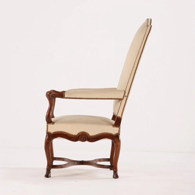 French Large Scale French Walnut Open Arm Chairs With Hooved Feet C 1900. For Sale - Image 3 of 5