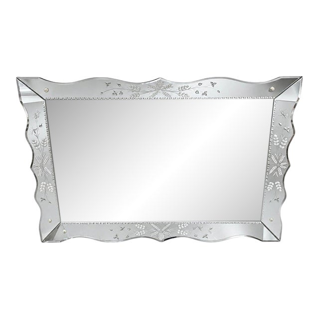 Large Vintage Venetian Style Etched Glass Wall Mirror For Sale