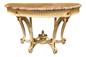 Demilune Console Hollywood Regency Style Marble-Top With Beveled Mirror Back