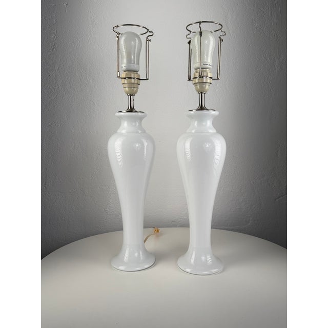 Mid-Century Modern Napoli Opaline Glass Table Lamps from Royal Copenhagen, Denmark, Set of 2 For Sale - Image 3 of 7
