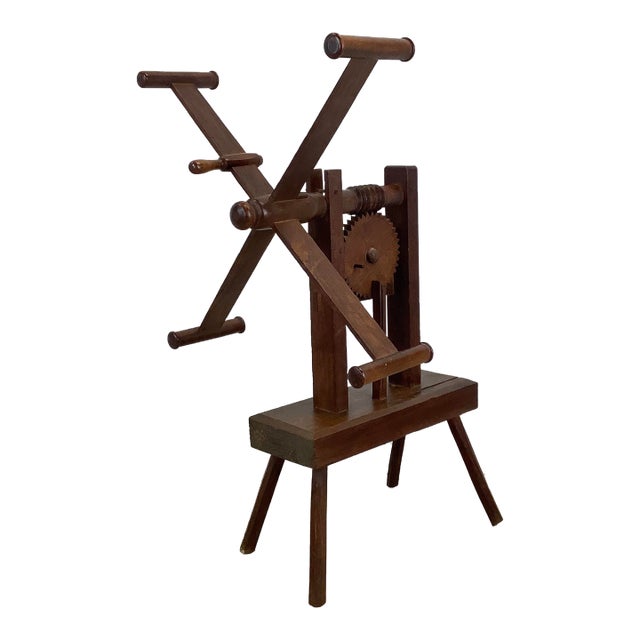 Vintage Wooden Yarn Winder With Handcrafted Detail For Sale
