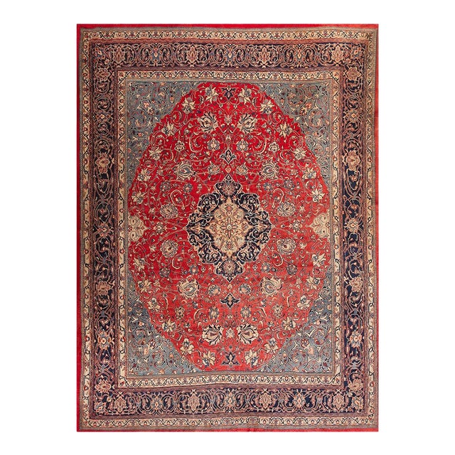 1940s Red Medallion Antique Persian Sarouk Rug 7'9"x 10'6" Handknotted Wool Carpet For Sale