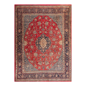 1940s Red Medallion Antique Persian Sarouk Rug 7'9"x 10'6" Handknotted Wool Carpet