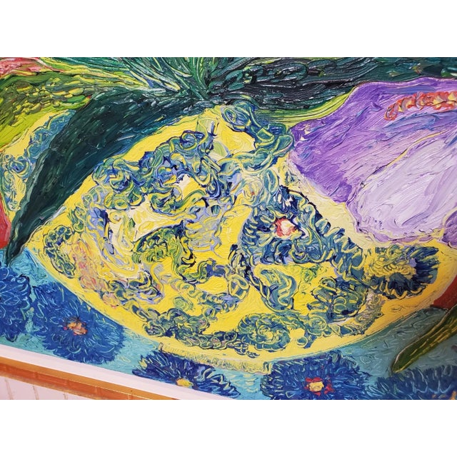 Mauve Original Céline Chourlet "Bouquet d'Iris Mauve" Oil Painting With Coa For Sale - Image 8 of 13