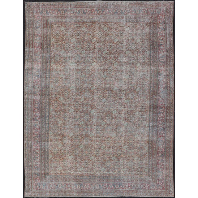 Early 20th Century Antique Persian Khorassan Rug With All-Over Floral Design in Red and Blue For Sale - Image 12 of 12