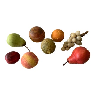1950s Italian Hand Carved and Painted Marble Fruits- Set of 8 For Sale