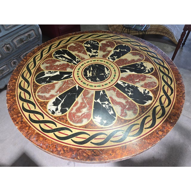 1920s Large Round Wrought Iron Table with Scagliola-Style Painted Wooden Top, 1920s For Sale - Image 5 of 7