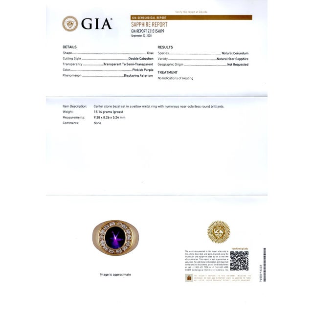 Pink GIA Certified No Heat 3.50 Carat Pink/Purple Star Sapphire and Diamond Dome Ring For Sale - Image 8 of 8