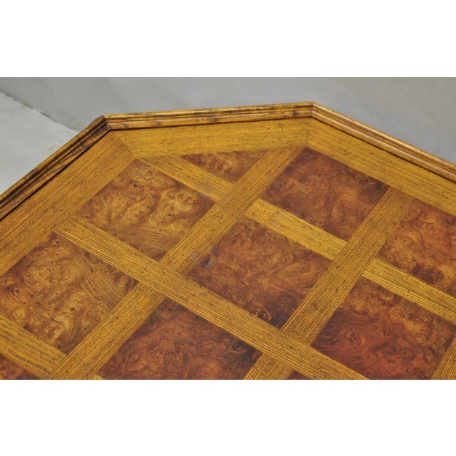 Vintage Baker Barley Twist Oak & Burlwood Parquetry Octagonal Coffee Table For Sale - Image 15 of 17