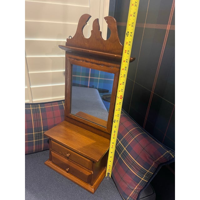 1940s Charming Vintage Mens Two-Drawer, Mirrored Shaving Station/Jewelry Valet Can Hang or Stand For Sale - Image 5 of 10