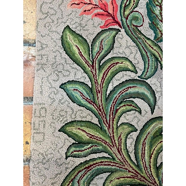 1950s Signed Hand-Hooked Folk Art Wall Hanging Colorful Floral Design, Usa For Sale - Image 12 of 18