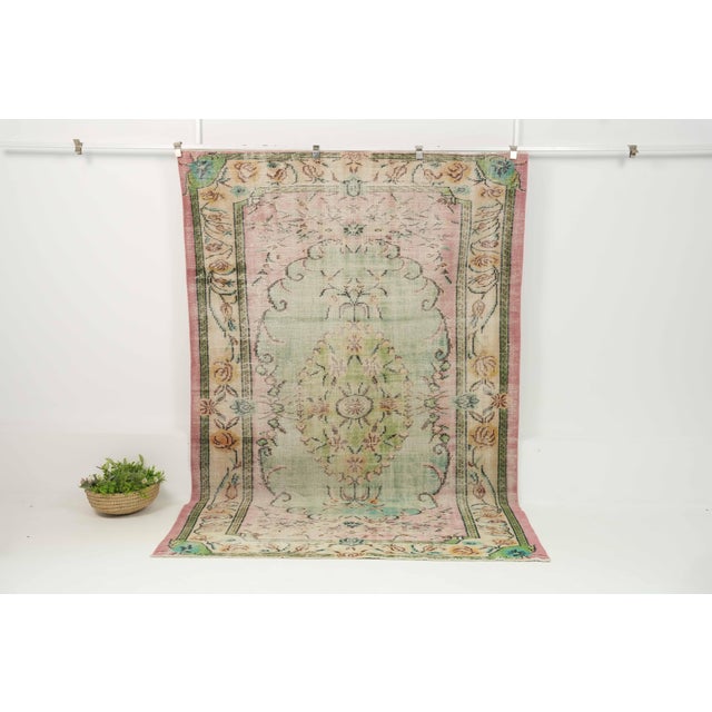 1970s Vintage Turkish Handmade Wool Cotton Pink Area Rug For Sale - Image 9 of 13